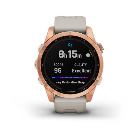 Часы Garmin Fenix 7S Solar, розовое золото, песочный силикон 010-02539-11