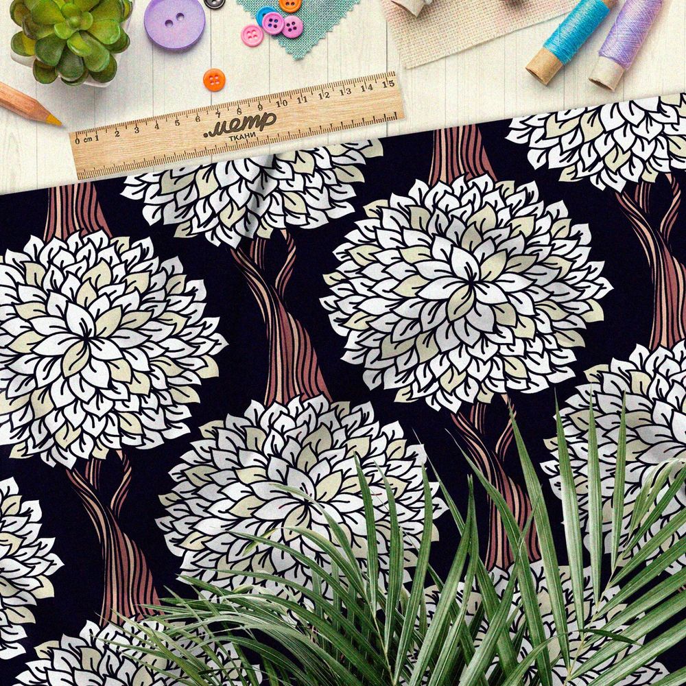 Ткань дюспо сказочные деревья с белой листвой