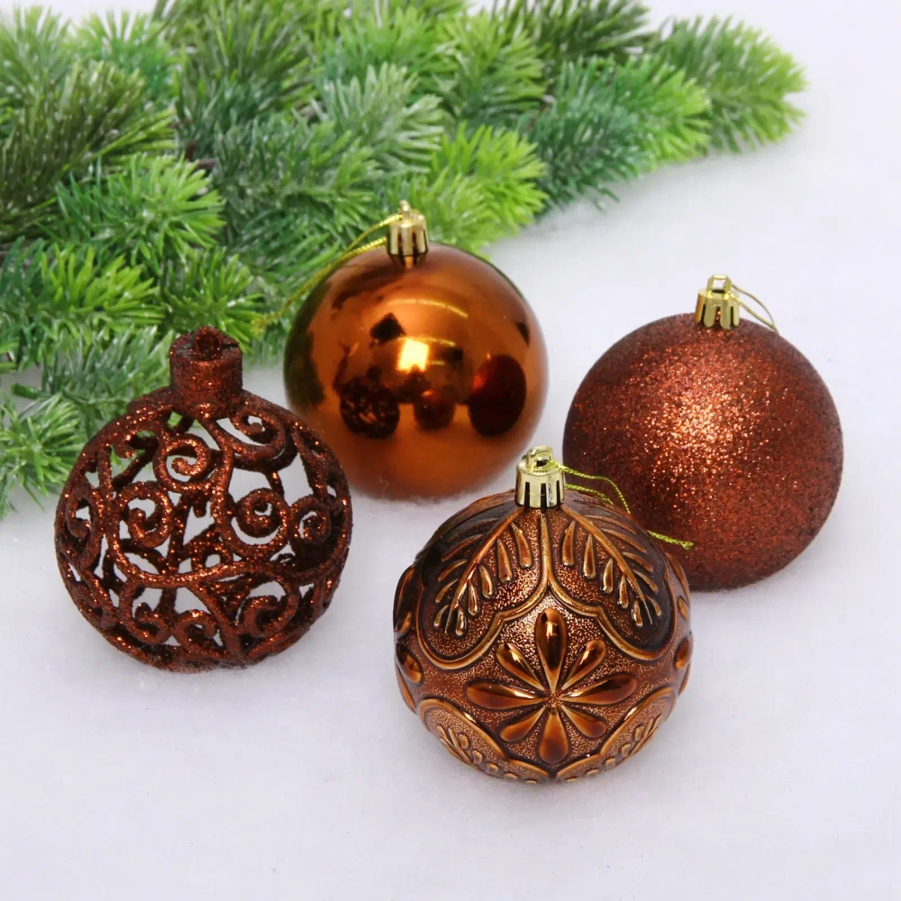 Новогодние шары 8 см (набор 24 шт) «Фактурный микс», шоколад
