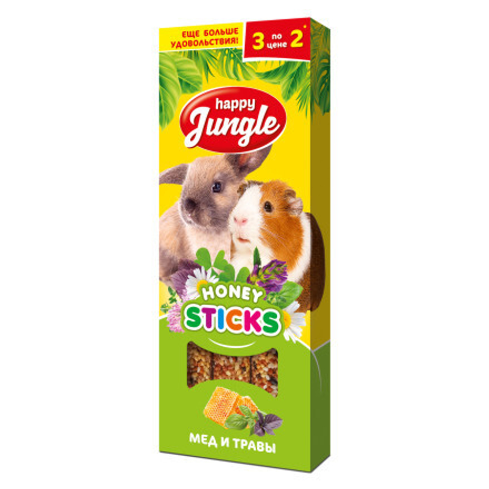 Палочки для крупных грызунов Happy Jungle J213 мёд и травы 3 шт. 90 г