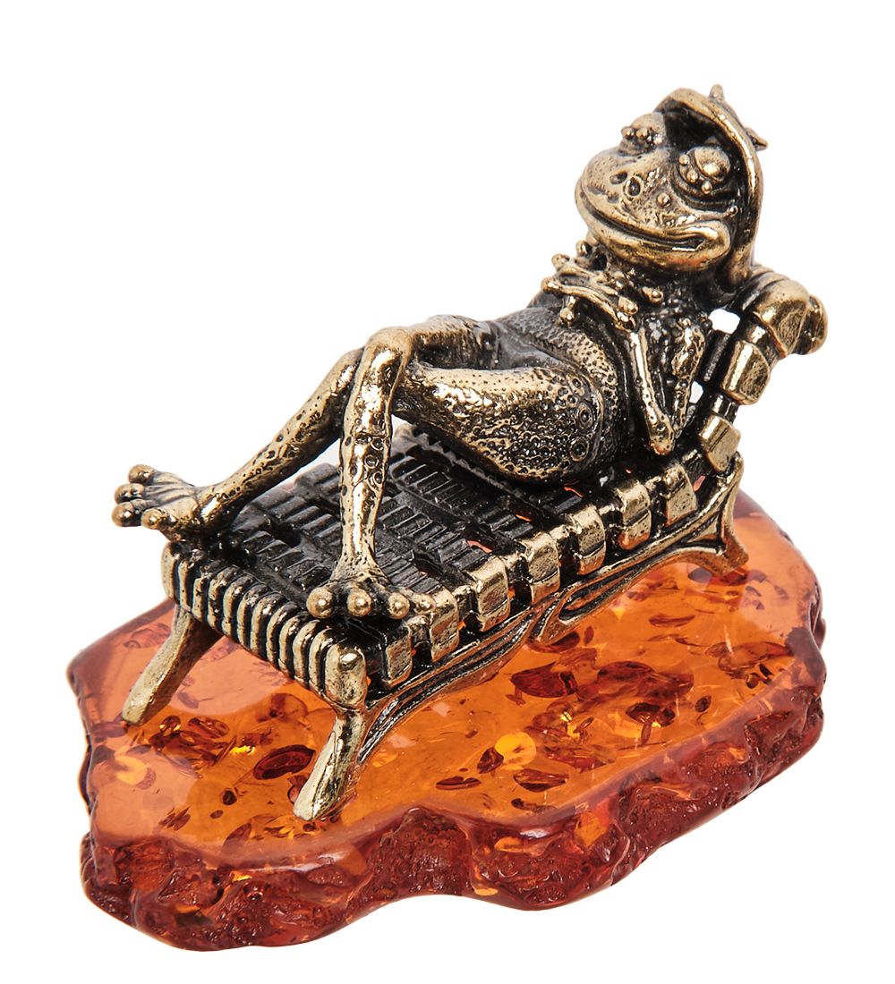 Народные промыслы AM-1089 Фигурка «Лягушка на пляже» (латунь, янтарь)