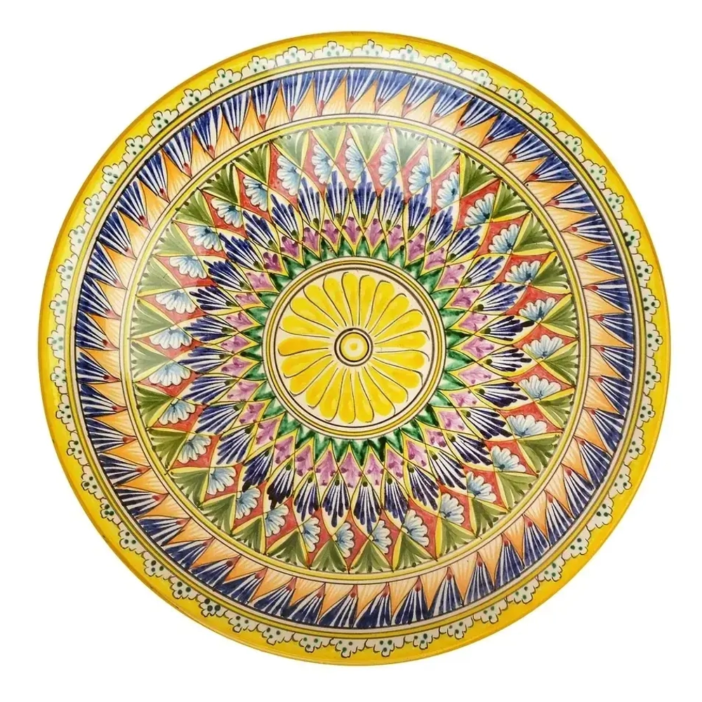 Ляган Риштанская Керамика 34 см. глубокий, цвет жёлтый