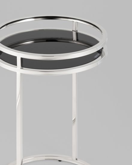 Журнальный столик Гестия 41*60см стекло черное сталь серебро