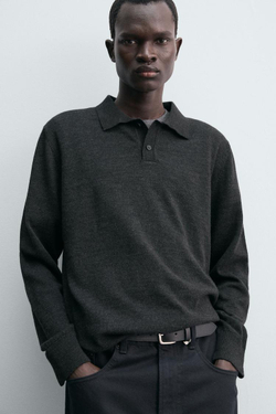 ZARA ПОЛО ИЗ ШЕРСТИ, СЕРЫЙ МЕЛАНЖ