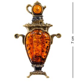 AM-1103 Магнит «Самовар Суздальский» (латунь, янтарь)