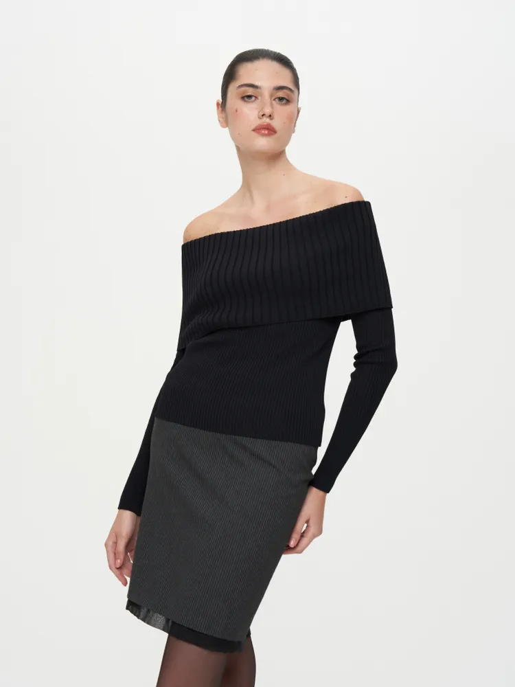 Топ трикотажный с отворотом и длинными рукавами