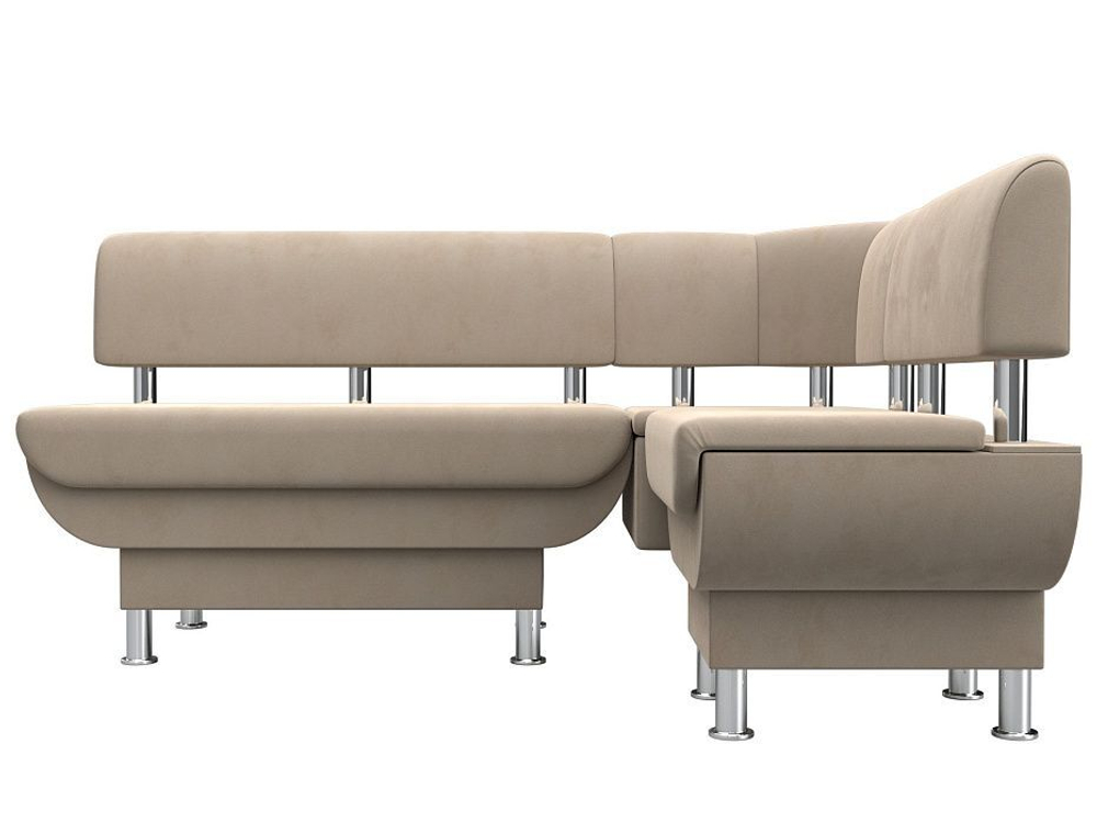 Диван кухонный угловой Альфа правый угол, Бежевый, Велюр, 116684