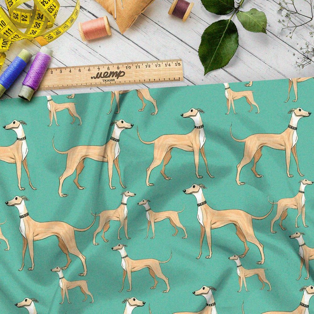 Ткань премиум дюспо охотничьи псы на зеленом