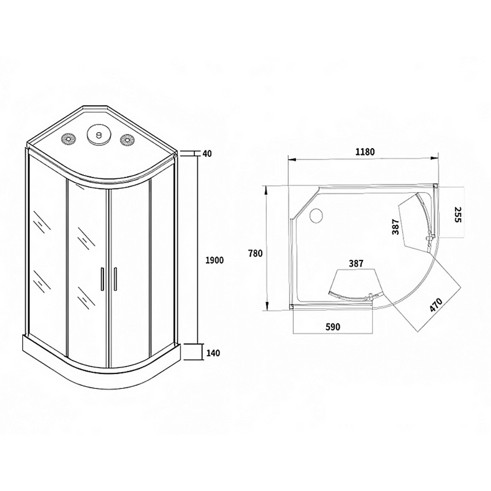 Душевая кабина Loranto 1180х780х2080 левосторонняя, черное заднее стекло, поддон 14 см, тонированное стекло 4 мм, профиль хром матовый (CS-876EATM/B-120)