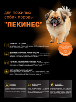 Корм сухой для пожилых собак породы Пекинес старше 7 лет, с индейкой, 3 кг, QUATTRO