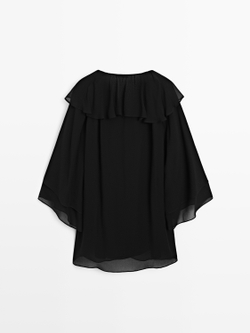 Massimo Dutti Короткое платье с оборками, черный