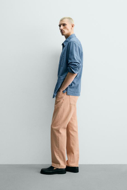 ZARA ДЖИНСЫ STRAIGHT FIT С ЭФФЕКТОМ ПОТЕРТОСТИ, ОРАНЖЕВЫЙ
