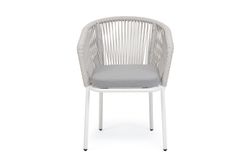 "Марсель" стул плетеный из роупа, каркас алюминий белый муар, роуп светло-серый меланж круглый tex, ткань светло-серая