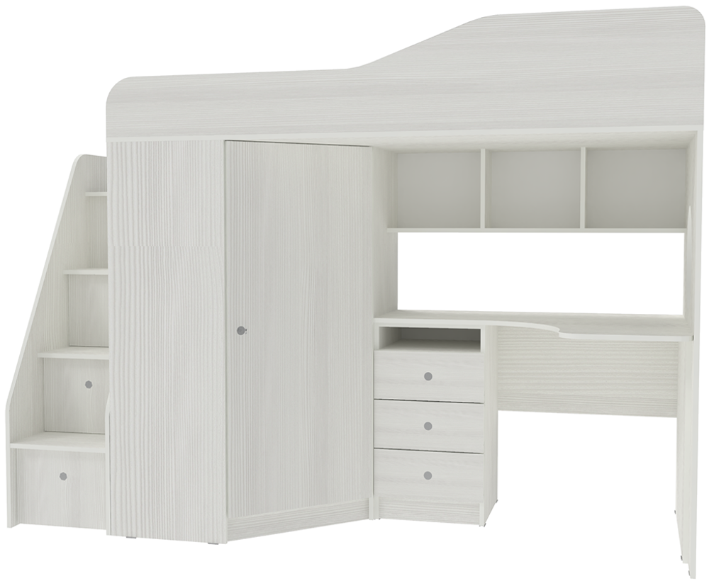 Кровать-чердак КарИВи Кадет 1 с универсальной лестницей Белое Дерево Белое Дерево