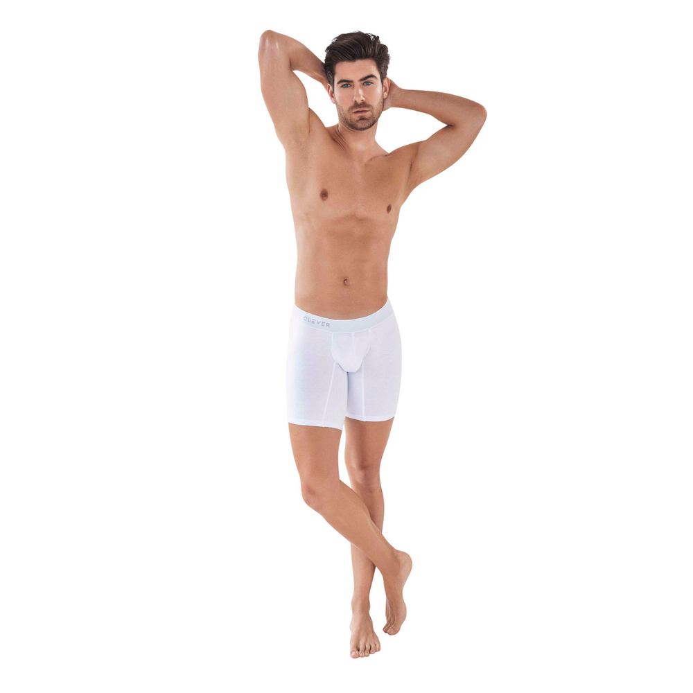 Мужские трусы боксеры белые удлиненные Clever Moda CARIBBEAN LONG BOXER 088601