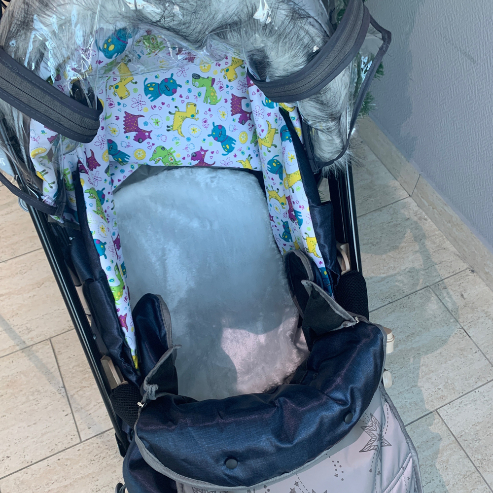 Санки - коляска Galaxy Glory Gloss Сатин тёмно-синий + светоотр-ая ткань арт. GGGТЗ