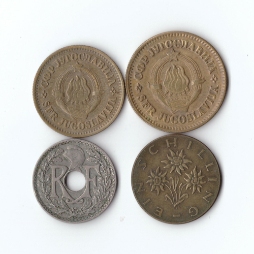 Набор монет 4 шт. Югославия, Франция, Австрия 1922,66,75,78 г. XF