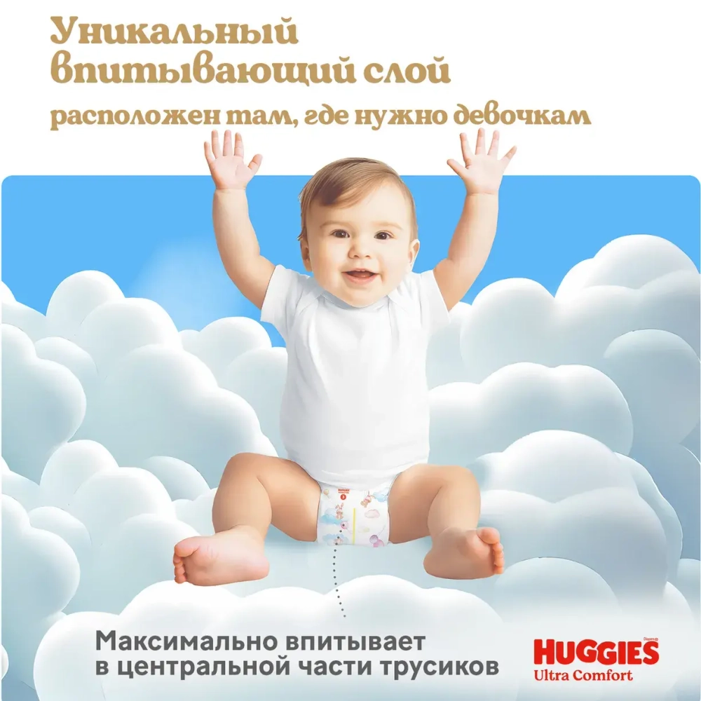 Huggies Ультра Комфорт Трусики-подгузники 3 для девочек (6–11 кг), 54 шт. Хаггис