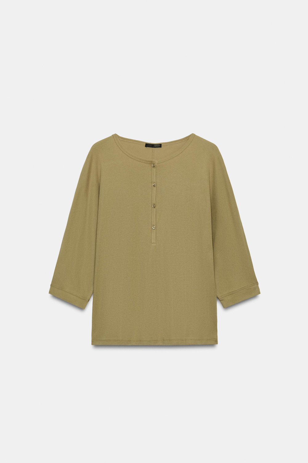 ZARA ХЛОПКОВАЯ ФУТБОЛКА С КРУГЛЫМ ВЫРЕЗОМ, ХАКИ