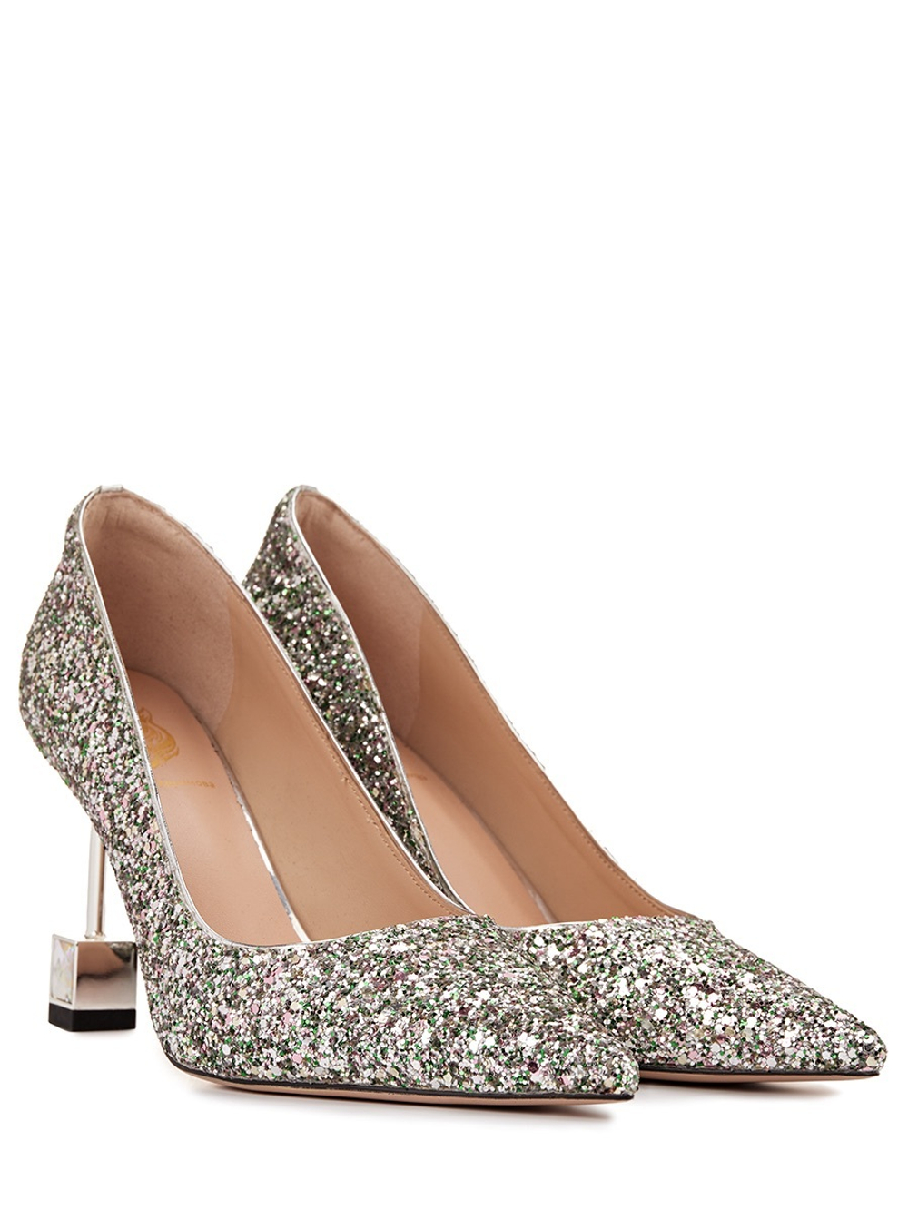 Женские туфли белые с блестками