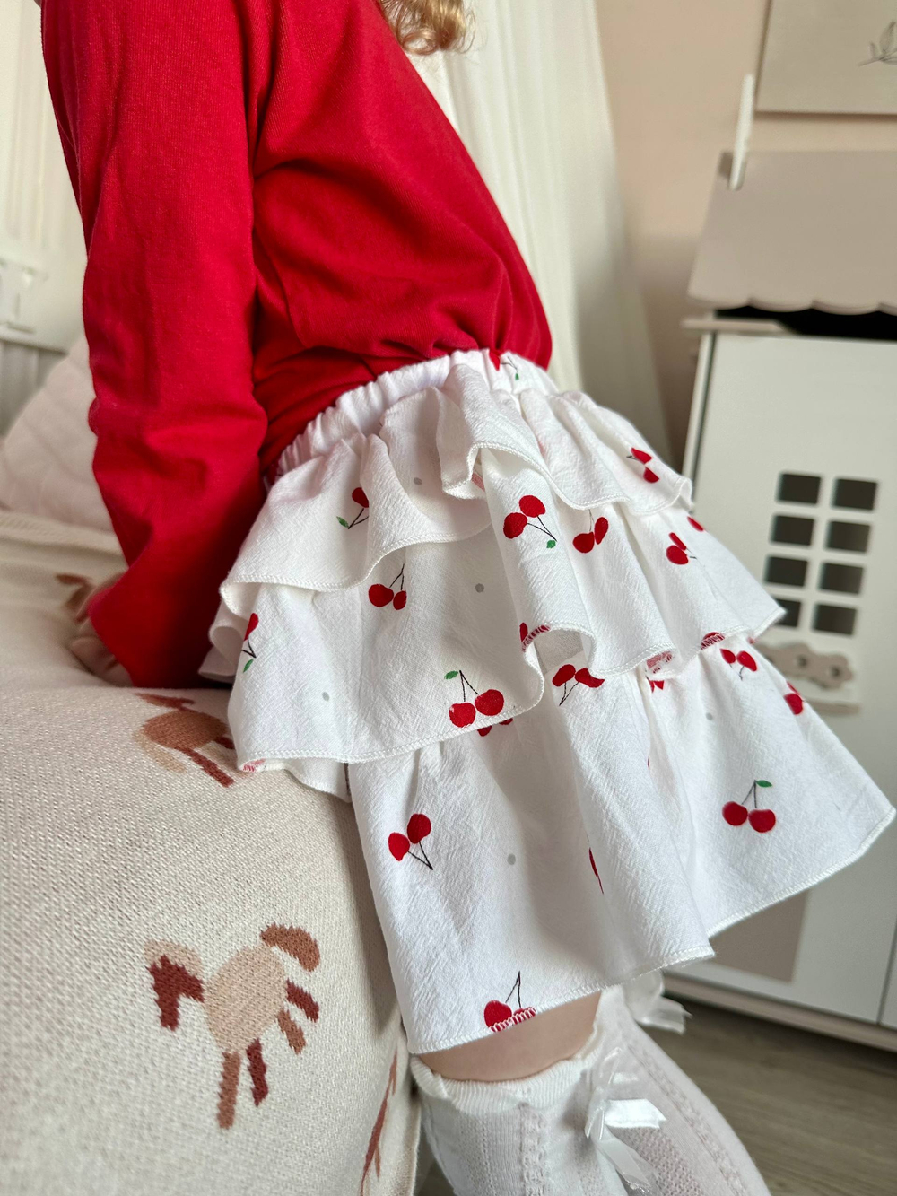 Юбка-шорты из жатого хлопка «Вишенки»