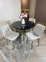 Круглый раздвижной стол "Черный мрамор", и стулья "Бостон" бежевый