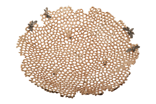 69-219013 Блюдо декор. металлич."Соты" цвет зол. 38*38*8см