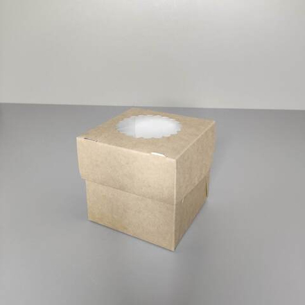 Коробка для капкейков с окном на 1 капкейк белая / крафт 10х10х10 см