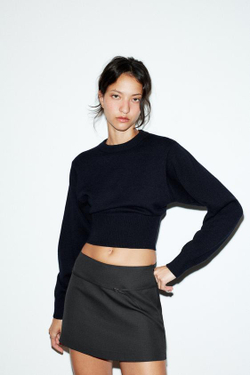 ZARA ЮБКА-ШОРТЫ С РЕМНЕМ, КОРИЧНЕВЫЙ/СИНИЙ