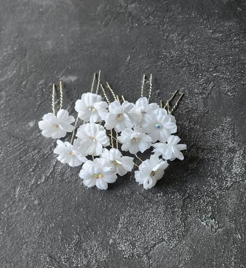 Набор шпилек "Розы" органза, 10 шт, белый