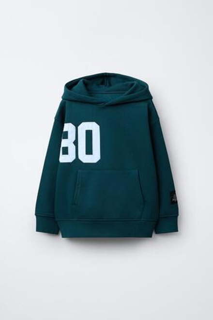 ZARA ТОЛСТОВКА С ПРИНТОМ, БУТЫЛОЧНО-ЗЕЛЕНЫЙ