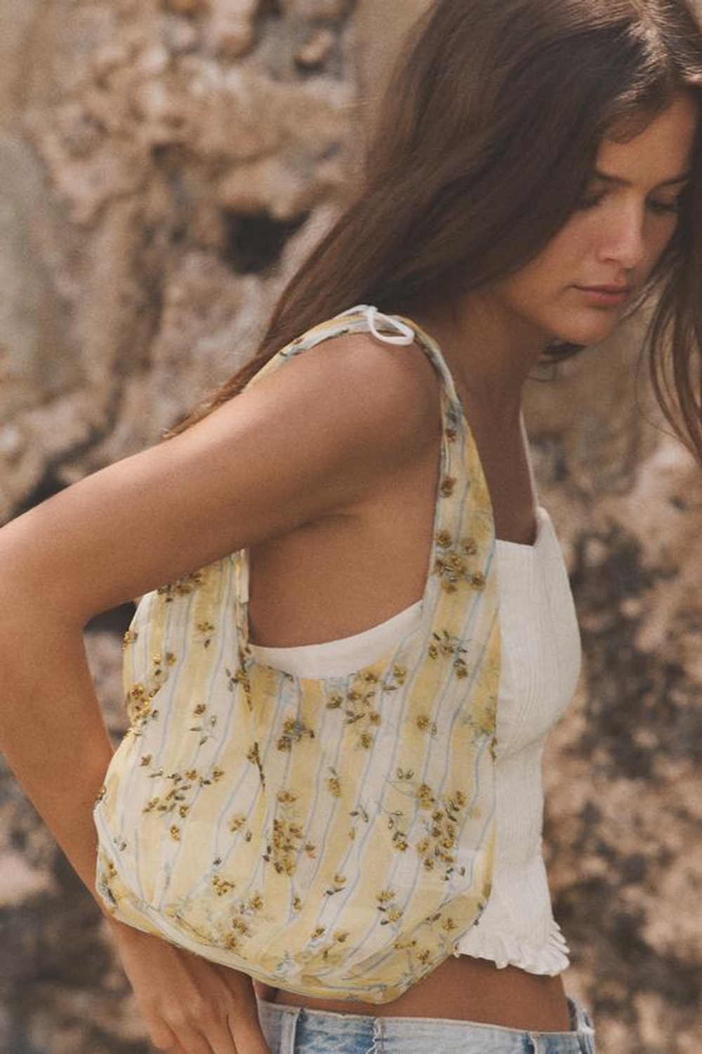 ZARA СУМКА С ЦВЕТОЧНЫМ ПРИНТОМ, ЖЕЛТЫЙ