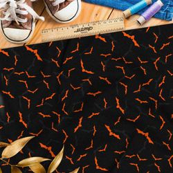 Ткань мембрана тонкие оранжевые летучие мыши на чёрном фоне