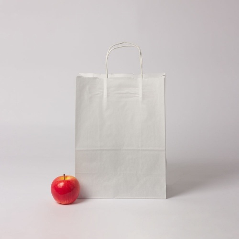 Пакет бумажный 26x35x14, белый, крафт, ручка крученая бумажная