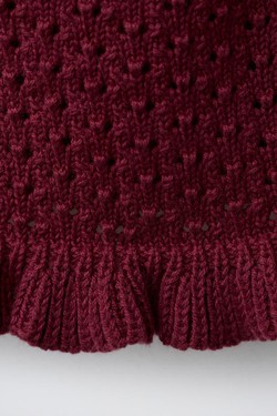 ZARA ТОП ИЗ ТРИКОТАЖА С ДЕТАЛЯМИ КРУЖЕВА КРОШЕ, БОРДОВЫЙ