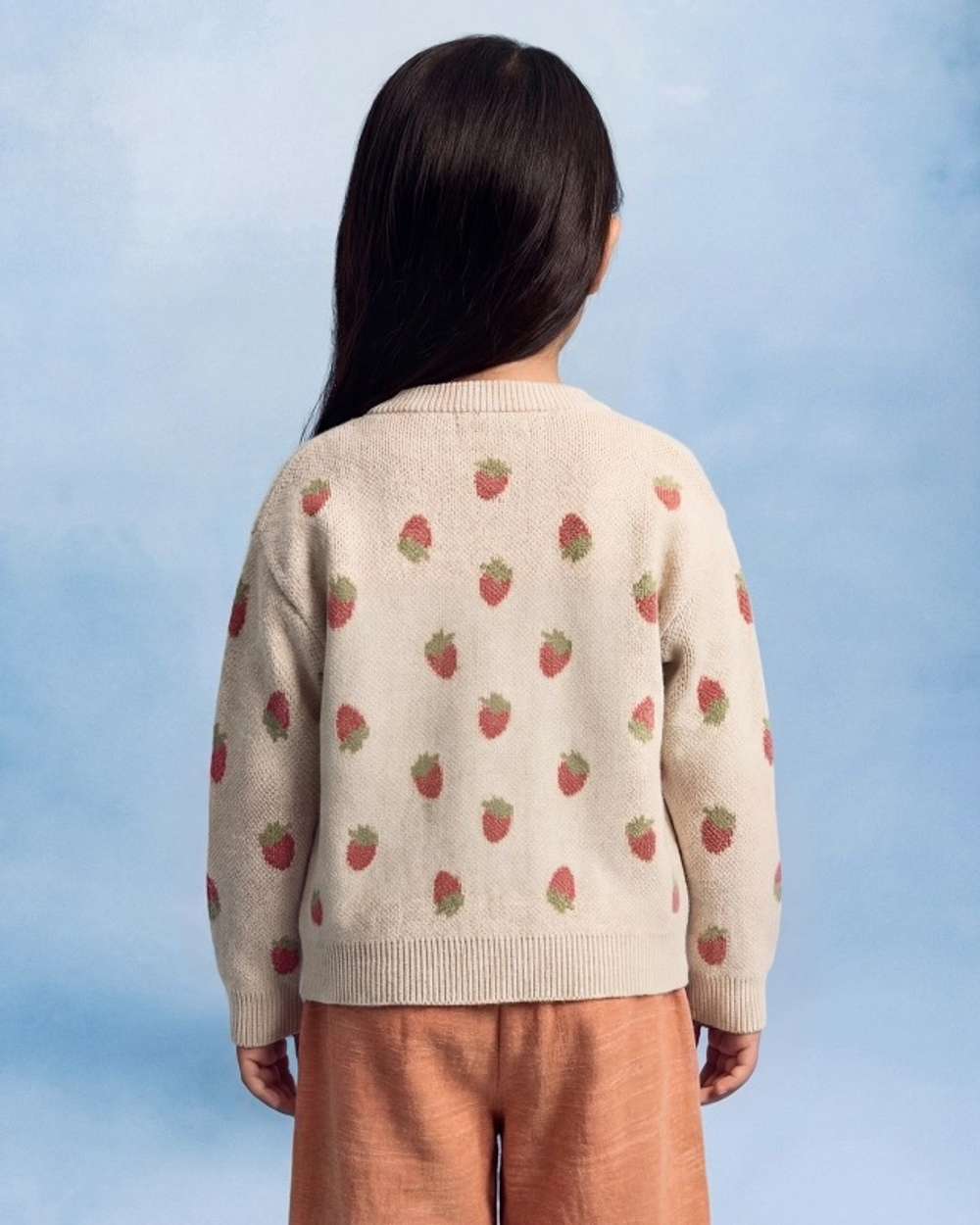 Кардиган детский Loomknits с земляничками, Молочный
