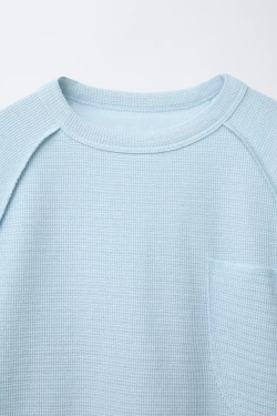 ZARA ФУТБОЛКА ИЗ РЕЛЬЕФНОЙ ТКАНИ С КАРМАНОМ, НЕБЕСНО-ГОЛУБОЙ