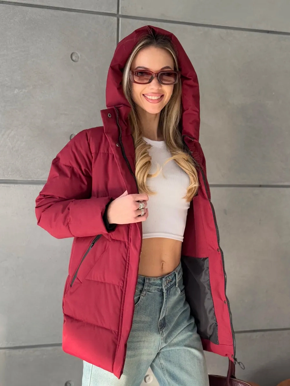 Куртка осенняя капюшоном удлиненная