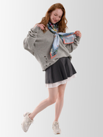 Платок «Русский полевой букет» серый 100% шёлк