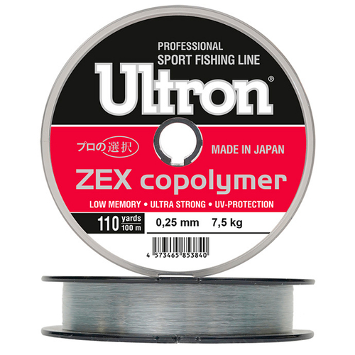 Леска ULTRON Zex Copolymer 0,25 мм., 100 м, 7,5 кг, прозрачная