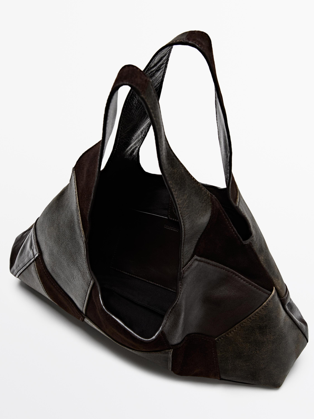 Massimo Dutti Средняя сумка из замши в стиле пэчворк, коричневый