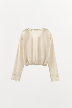 ZARA РУБАШКА С КРУЖЕВОМ, ЖЕЛТОВАТО-БЕЛЫЙ