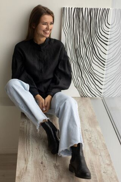 Рубашка Людмила изо льна черного цвета