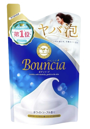 COW BRAND "Bouncia" Жидкое увлажняющее мыло для тела "Взбитые сливки" с гиалуроновой кислотой и коллагеном, аромат свежести, з/б 400 мл.