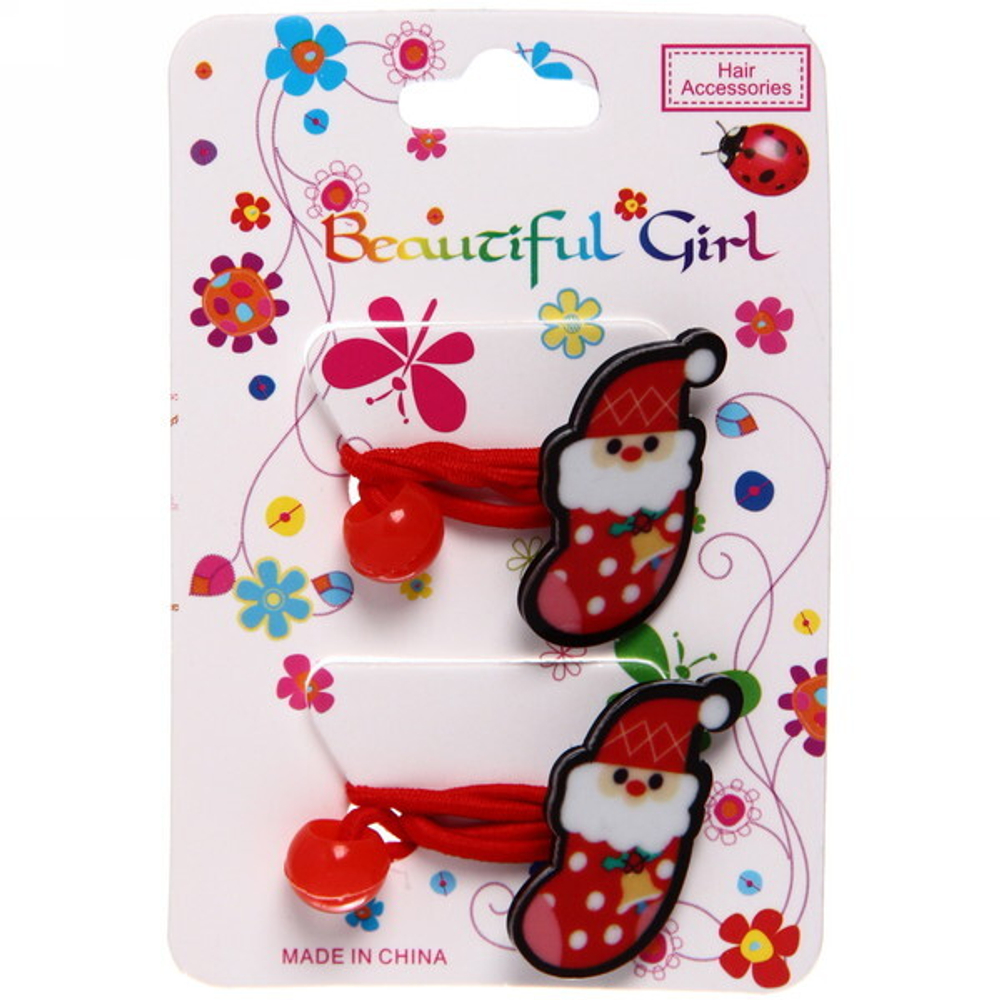 Резинки для волос детские 2шт. «Новогодняя Сказка - Озорной Дед Мороз», цвет красный, d-9см