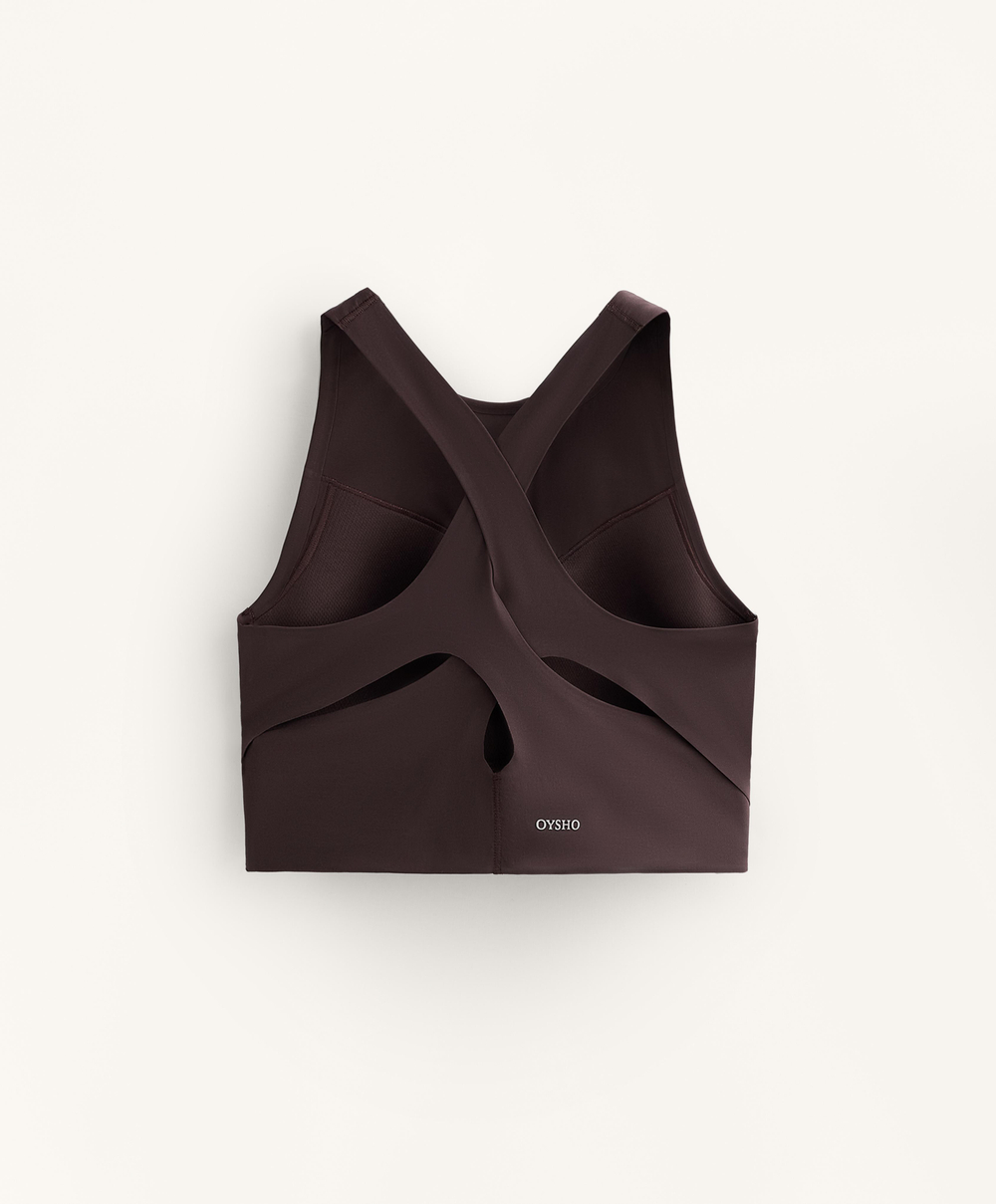 Oysho Топ Light Touch с перекрестной спинкой, шоколадный