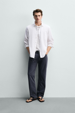 ZARА РУБАШКА REGULAR FIT ИЗ ЛЬНА И ХЛОПКА, БЕЛЫЙ