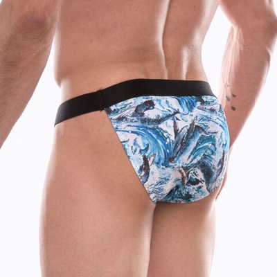 Мужские трусы-танга с принтом в виде китов (Размер: M) (Цвет: голубой)