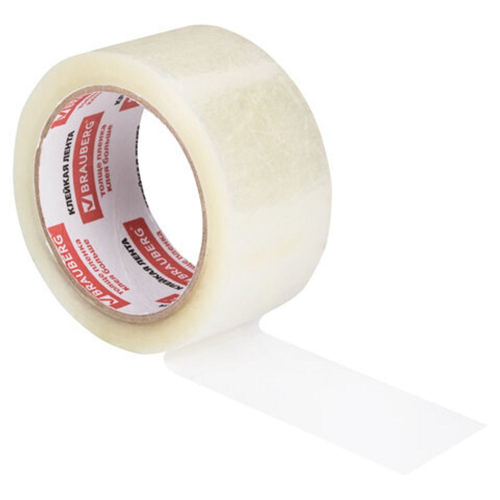 Клейкая лента упаковочная 50 мм х 66 м, прозрачная, УСИЛЕННАЯ, МОРОЗОСТОЙКАЯ, толщина 50 микрон, BRAUBERG, 440112