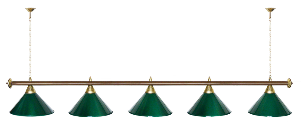 Лампа STARTBILLIARDS 5 пл. (плафоны зеленые,штанга золотая,фурнитура золото)